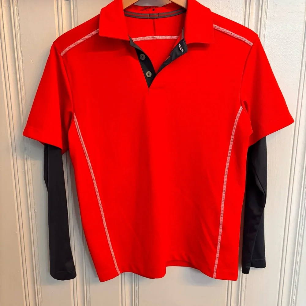 Nike women’s golf polo red with black sleeves slim fit